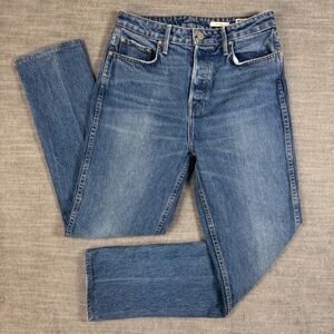 Noend Denim Womens 28 Slim Straight Jeans Made in USA Button Fly Blue